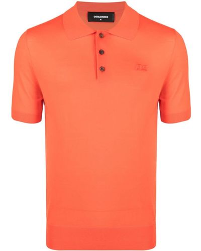 DSquared² Logo-embroidered Virgin Wool Polo Shirt - Orange