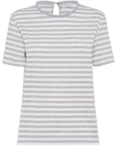 Brunello Cucinelli Striped Cotton T-shirt - Grey