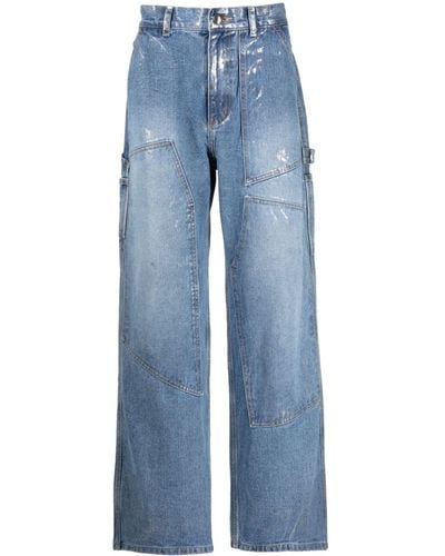 ANDERSSON BELL Wax Coated Carpenter Wide-leg Cotton Jeans - Blue