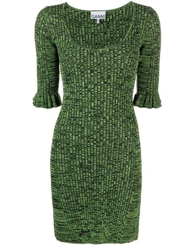 Ganni Gemêleerde Mini-jurk Met Fladdermouwen - Groen