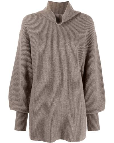 By Malene Birger Long Puff Sleeve Knit Sweater - Brown