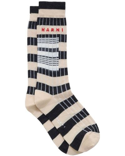 Marni Intarsia-knit Logo Socks - White