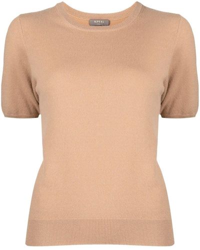 N.Peal Cashmere Short-sleeved Cashmere Top - Natural