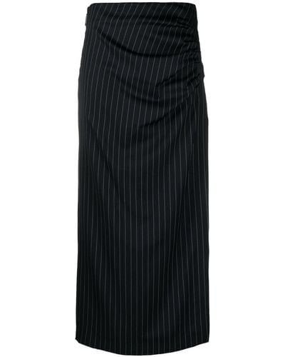 MSGM Pinstripe-pattern Draped Pencil Skirt - Black