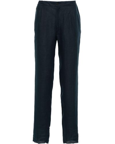Kiton Linen Tapered Trousers - Blue