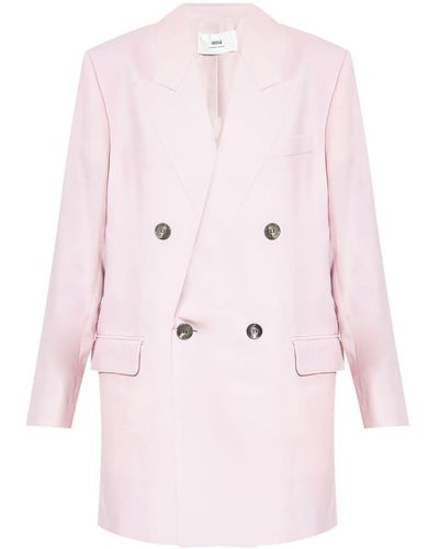 Ami Paris Double-breasted Wool Blazer - Pink