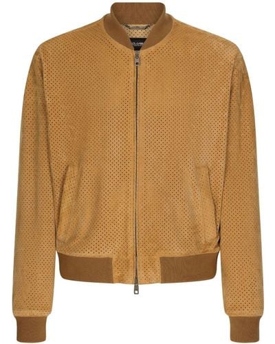 Dolce & Gabbana Perforated Suede Bomber Jacket - Brown