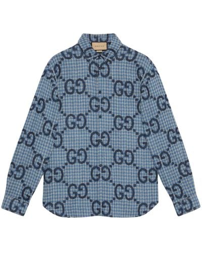 Gucci Geruit Overhemd - Blauw