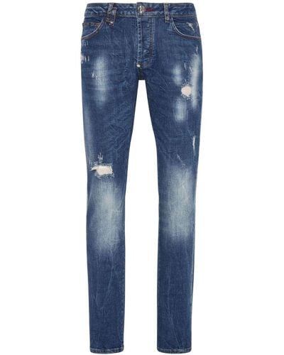 Philipp Plein Straight-Leg-Jeans mit Farbklecksen - Blau