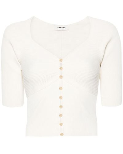 Sandro Rose-buttons Ribbed Cardigan - White