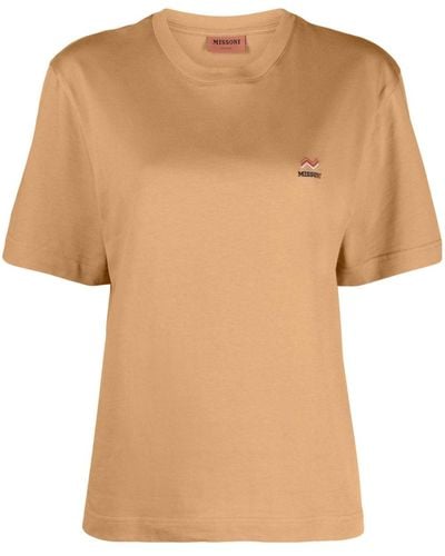 Missoni Embroidered-logo Cotton T-shirt - Natural