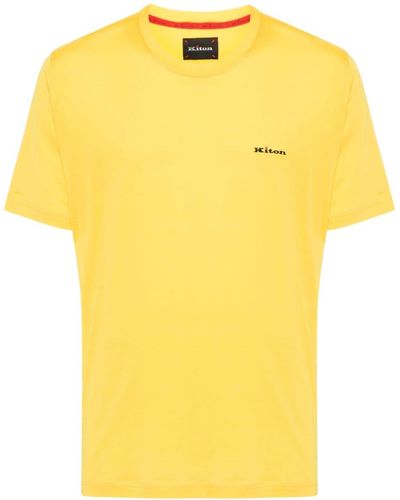Kiton Embroidered-logo cotton T-shirt - Jaune