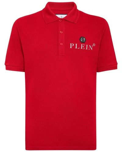 Philipp Plein Polo en coton piqué à logo Iconic - Rouge
