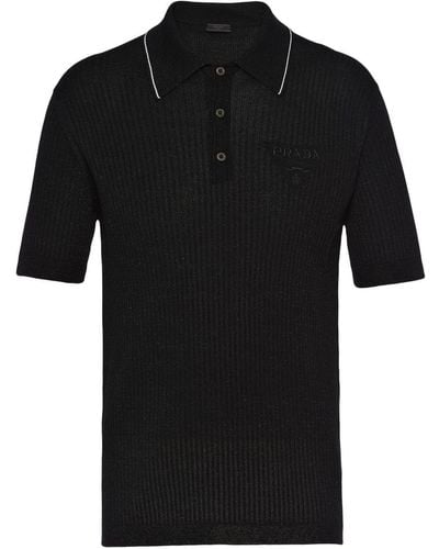 Prada Cashmere And Lamé Polo Shirt - Black