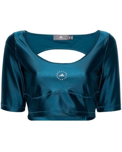 adidas By Stella McCartney Open-back Cropped Compression Top - Blue