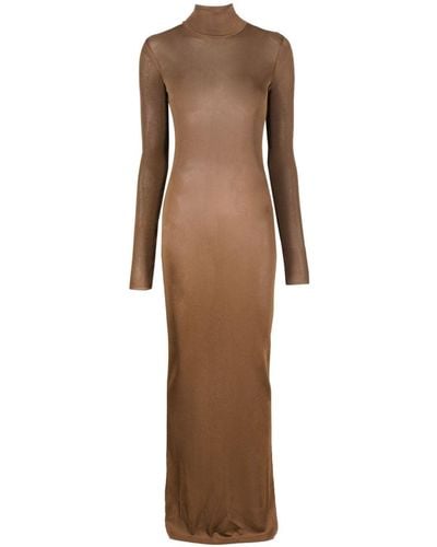 Saint Laurent Funnel-neck Long-sleeve Dress - Brown