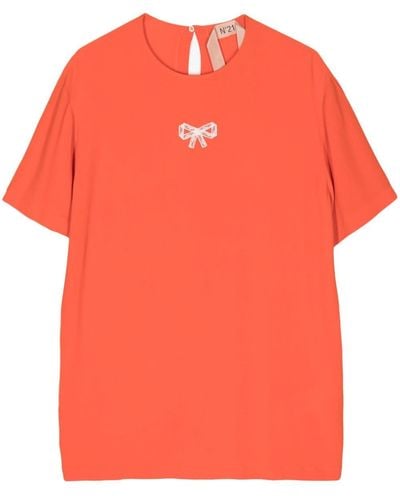 N°21 Bow-detail T-shirt - オレンジ