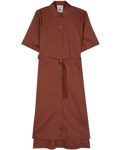 Semicouture Robe-chemise en popeline à taille ceinturée - Rouge
