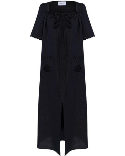 Sleeper Robe en lin Kasia à broderies - Noir