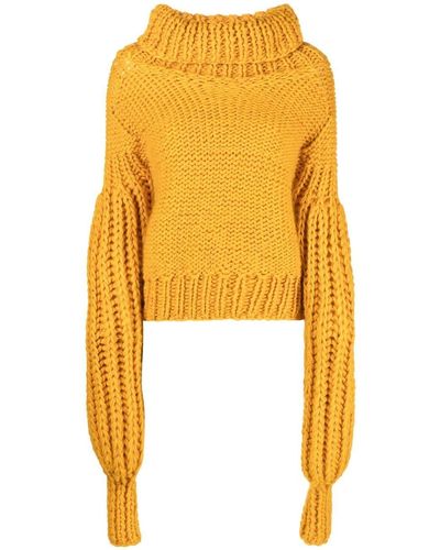 Concepto Balloon-sleeve Crochet-knit Jumper - Yellow