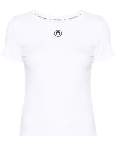Marine Serre T-shirt en maille nervurée à logo brodé - Blanc