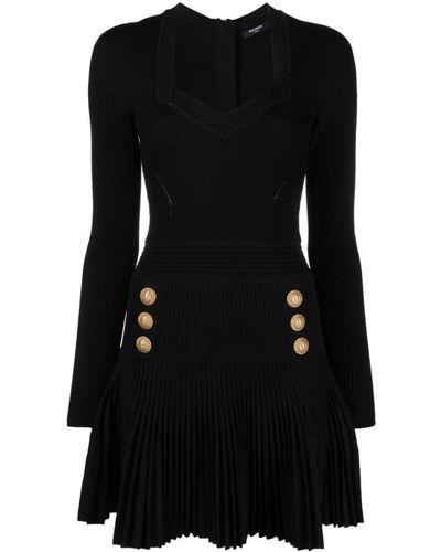 Balmain Long Sleeve Knitted Mini Dress - Black