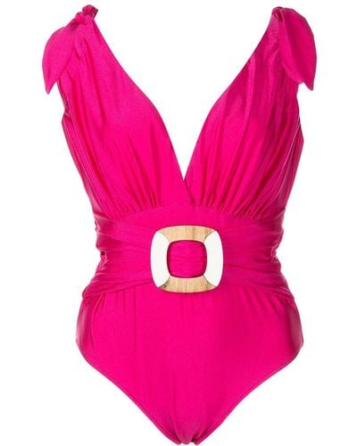 PATBO Belted Plunge-neck Swimsuit - Pink