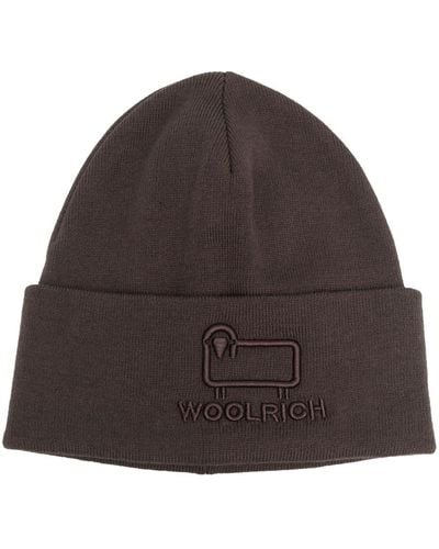 Woolrich Embroidered-logo Beanie Hat - Brown