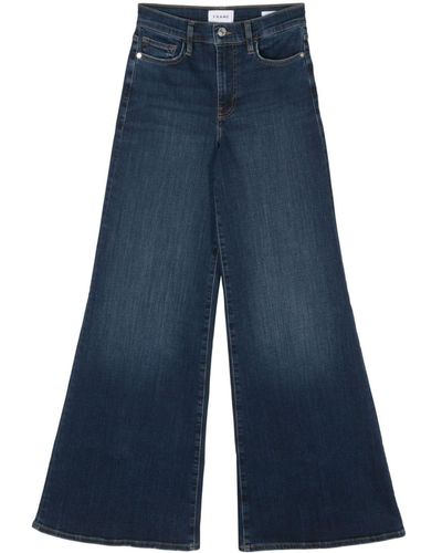 FRAME Long-Length Washed Flared Jeans - Blue