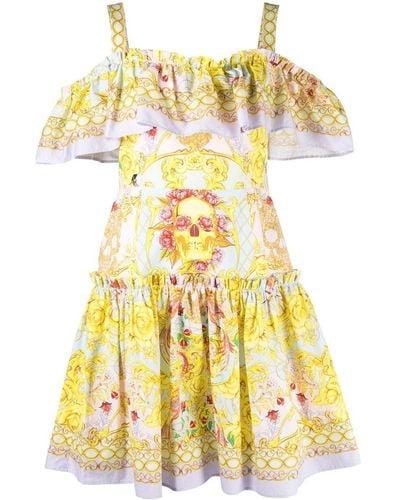 Philipp Plein New Baroque Print Dress - Yellow