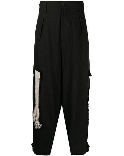 Yohji Yamamoto Pantalon droit à détails appliqués - Noir