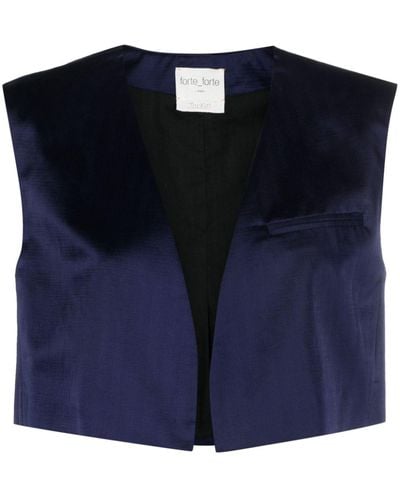 Forte Forte Padded-shoulders Herringbone Waistcoat - Blue