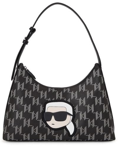 Karl Lagerfeld Ikonik Monogram Shoulder Bag - Black