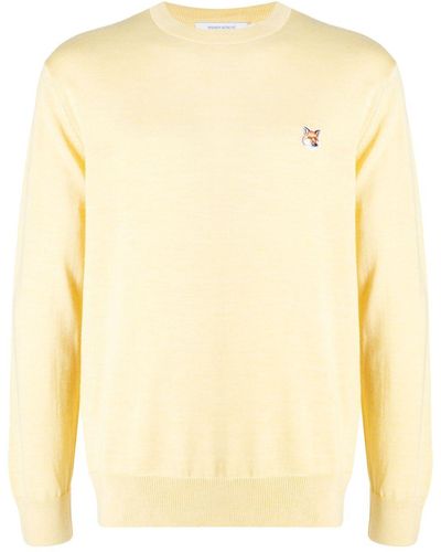 Maison Kitsuné Embroidered-logo Knitted Wool Jumper - Yellow