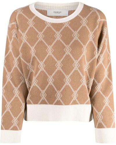 Pringle of Scotland Monogram-jacquard Merino-blend Sweater - Natural
