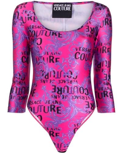 Versace Jeans Couture Langärmeliger Body mit Logo - Pink