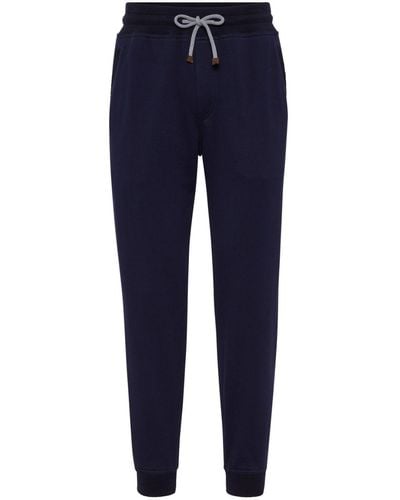 Brunello Cucinelli Tapered Cotton Track Trousers - Blue