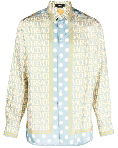 Versace Leinenhemd mit Allover-Print - Blau