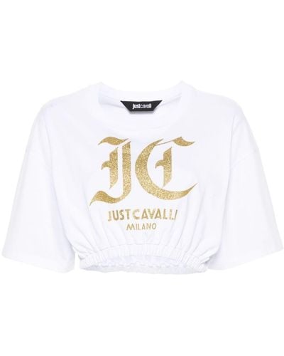 Just Cavalli Katoenen T-shirt Met Logoprint - Wit