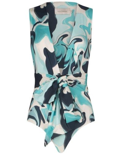 Silvia Tcherassi Zaita Marble-print Swimsuit - Blue