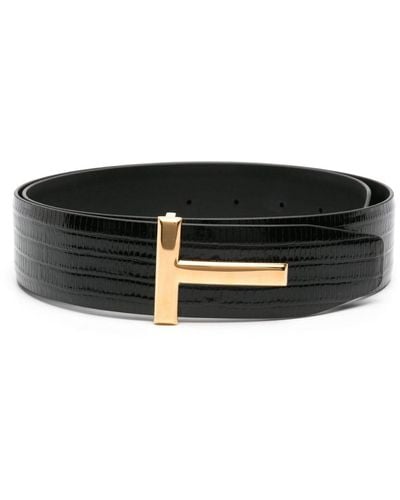 Tom Ford T-plaque Leather Belt - Black