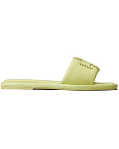 Tory Burch Double T Leather Slides - Green