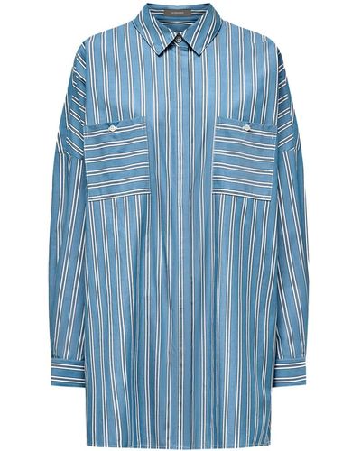 12 STOREEZ Stripe-pattern Cotton Shirt - Blue