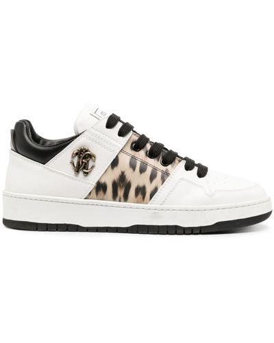 Roberto Cavalli Jaguar-print Mirror-snake Sneakers - White