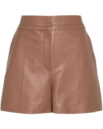Fendi Selleria-Stitching Leather Shorts - Brown