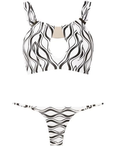 Amir Slama Bikini con tanga y ondas estampadas - Blanco