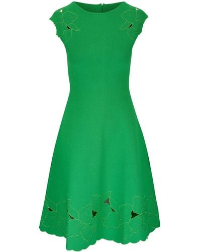 Carolina Herrera Floral-embroidered Midi Dress - Green