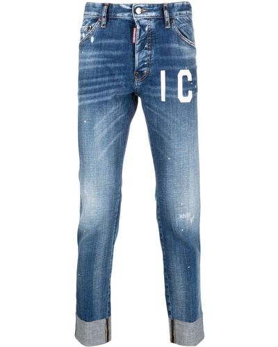 DSquared² Tief sitzende Jeans mit Logo-Print - Blau