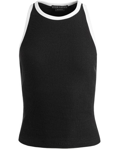 Alice + Olivia Mirtha Geribbelde Tanktop - Zwart