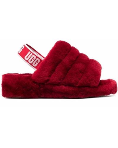UGG Open-toe Sheepskin Slides - Red